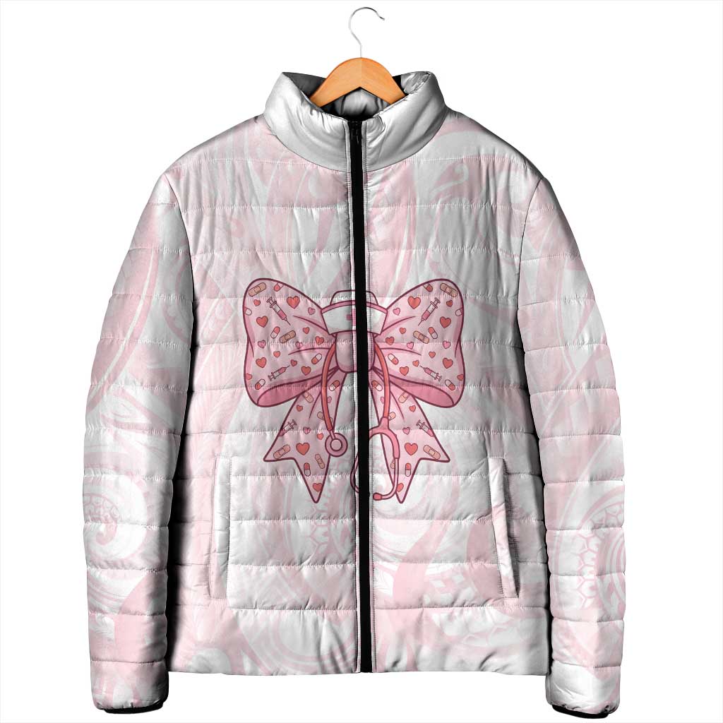 New Zealand Nurses RN Personalised Padded Jacket Pink Stethoscope Coquette Bow Maori Motif
