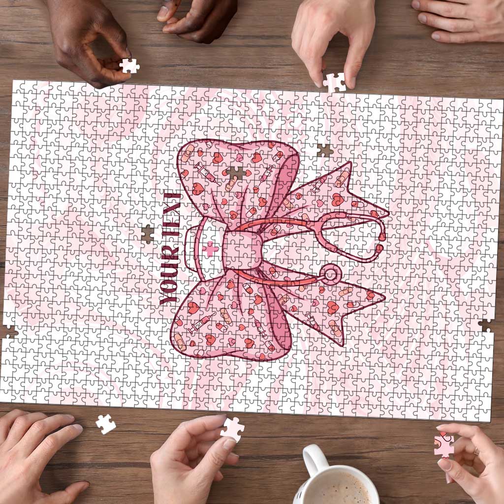 New Zealand Nurses RN Personalised Puzzle Pink Stethoscope Coquette Bow Maori Motif