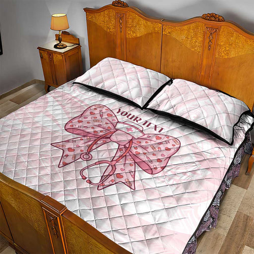 New Zealand Nurses RN Personalised Quilt Bed Set Pink Stethoscope Coquette Bow Maori Motif