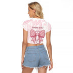 New Zealand Nurses RN Personalised Raglan Cropped T Shirt Pink Stethoscope Coquette Bow Maori Motif