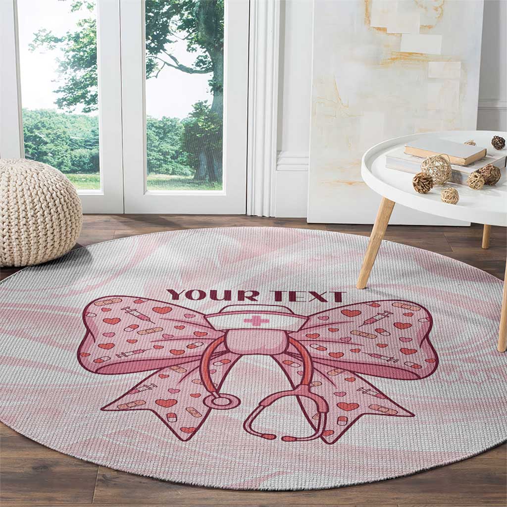 New Zealand Nurses RN Personalised Round Carpet Pink Stethoscope Coquette Bow Maori Motif