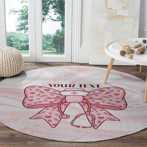 New Zealand Nurses RN Personalised Round Carpet Pink Stethoscope Coquette Bow Maori Motif