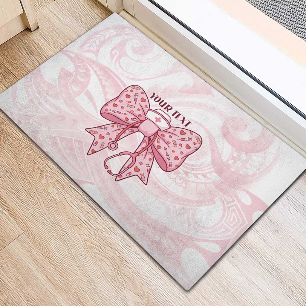 New Zealand Nurses RN Personalised Rubber Doormat Pink Stethoscope Coquette Bow Maori Motif