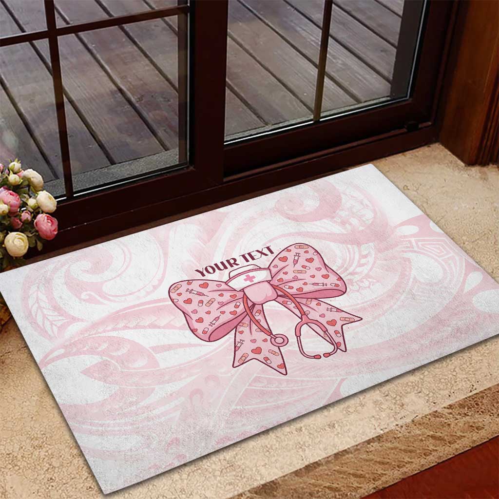 New Zealand Nurses RN Personalised Rubber Doormat Pink Stethoscope Coquette Bow Maori Motif