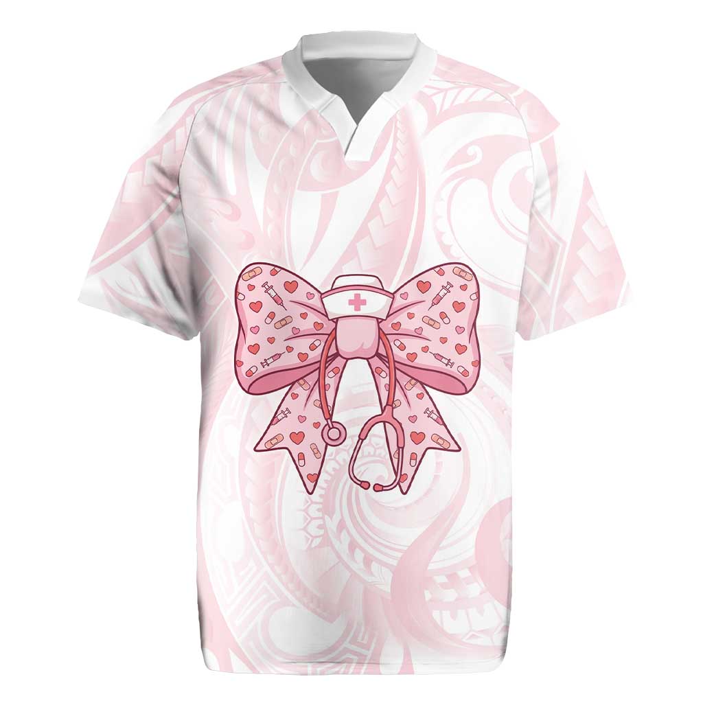 New Zealand Nurses RN Personalised Rugby Jersey Pink Stethoscope Coquette Bow Maori Motif