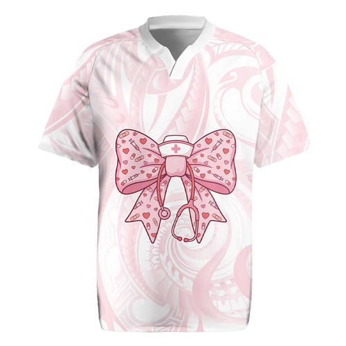 New Zealand Nurses RN Personalised Rugby Jersey Pink Stethoscope Coquette Bow Maori Motif