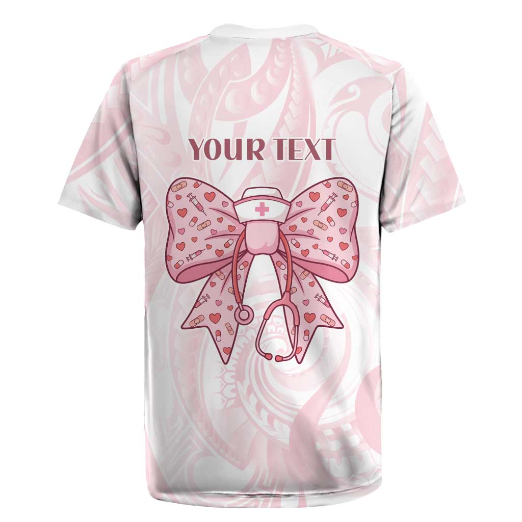 New Zealand Nurses RN Personalised Rugby Jersey Pink Stethoscope Coquette Bow Maori Motif