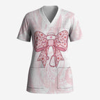 New Zealand Nurses RN Personalised Scrub Top Pink Stethoscope Coquette Bow Maori Motif