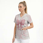 New Zealand Nurses RN Personalised Scrub Top Pink Stethoscope Coquette Bow Maori Motif