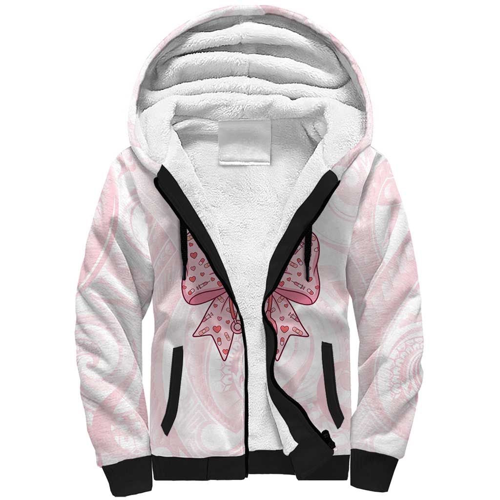 New Zealand Nurses RN Personalised Sherpa Hoodie Pink Stethoscope Coquette Bow Maori Motif