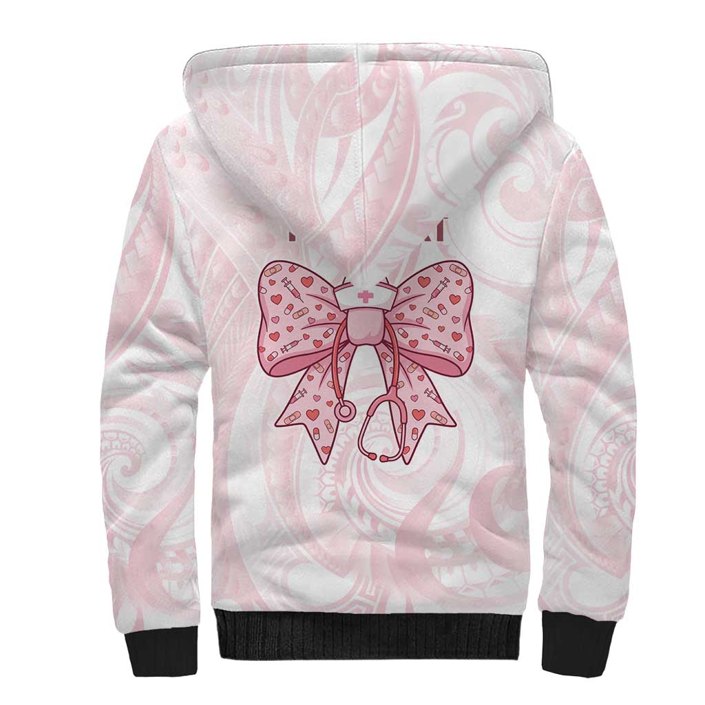 New Zealand Nurses RN Personalised Sherpa Hoodie Pink Stethoscope Coquette Bow Maori Motif