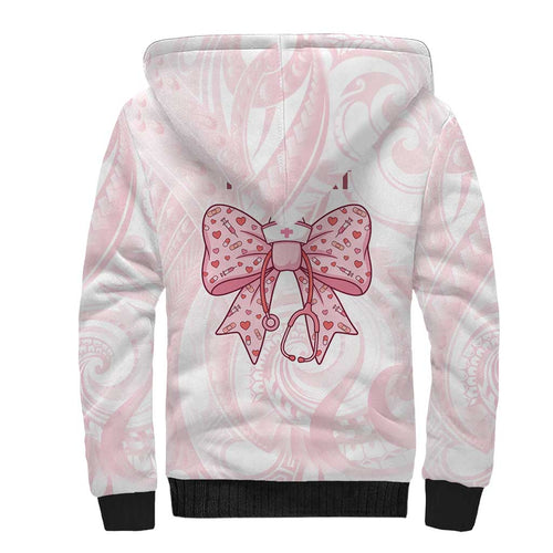 New Zealand Nurses RN Personalised Sherpa Hoodie Pink Stethoscope Coquette Bow Maori Motif