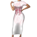New Zealand Nurses RN Personalised Short Sleeve Bodycon Dress Pink Stethoscope Coquette Bow Maori Motif
