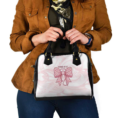 New Zealand Nurses RN Personalised Shoulder Handbag Pink Stethoscope Coquette Bow Maori Motif