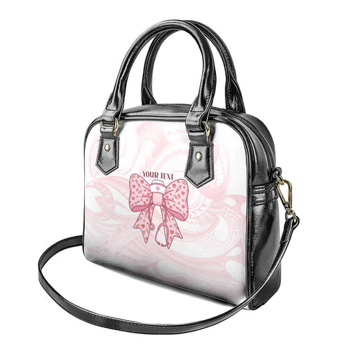 New Zealand Nurses RN Personalised Shoulder Handbag Pink Stethoscope Coquette Bow Maori Motif