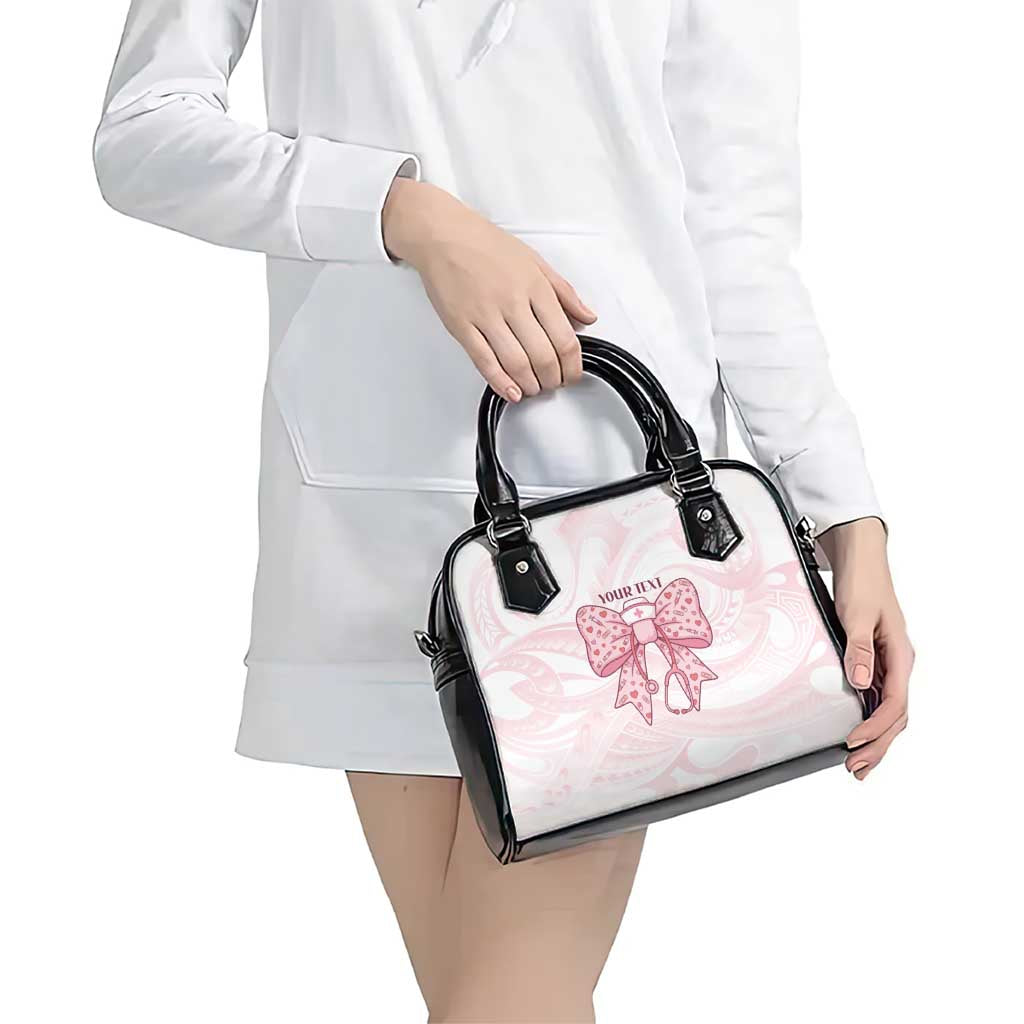 New Zealand Nurses RN Personalised Shoulder Handbag Pink Stethoscope Coquette Bow Maori Motif