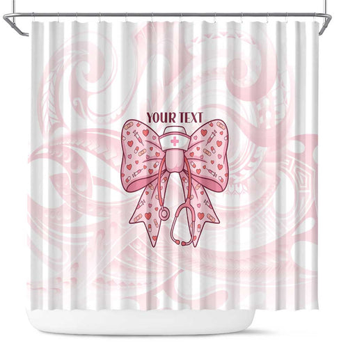New Zealand Nurses RN Personalised Shower Curtain Pink Stethoscope Coquette Bow Maori Motif