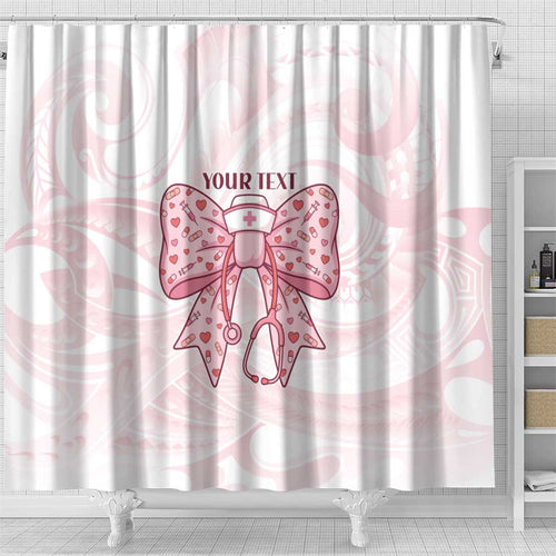 New Zealand Nurses RN Personalised Shower Curtain Pink Stethoscope Coquette Bow Maori Motif