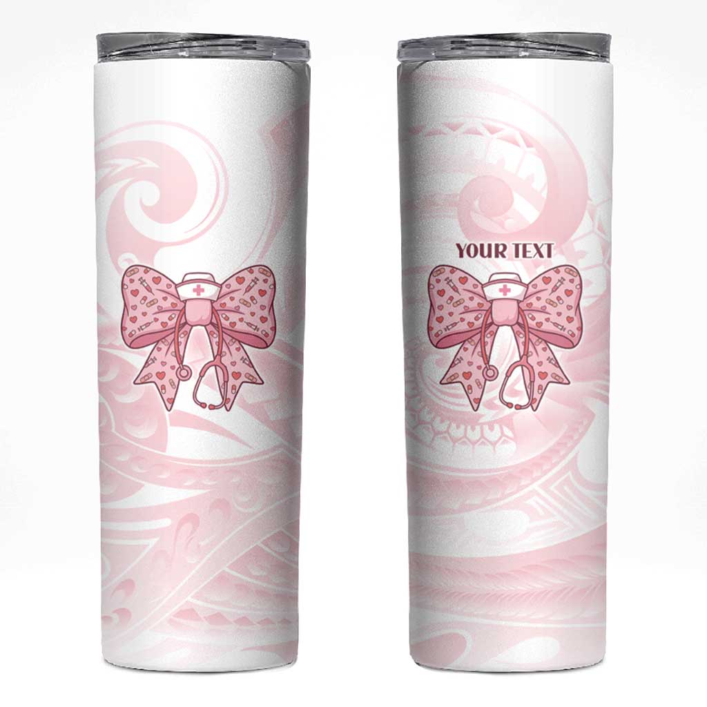 New Zealand Nurses RN Personalised Skinny Tumbler Pink Stethoscope Coquette Bow Maori Motif