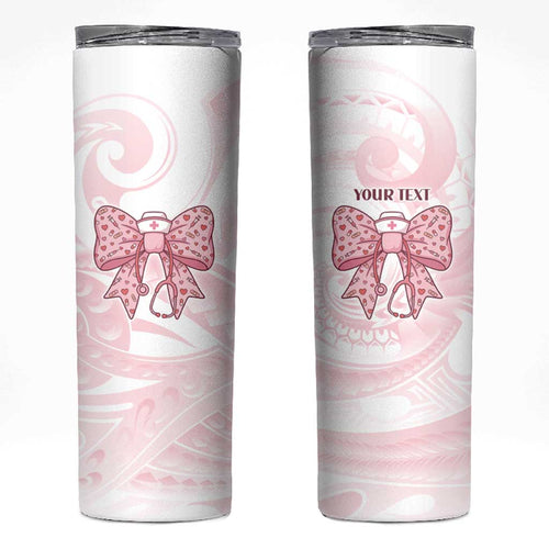 New Zealand Nurses RN Personalised Skinny Tumbler Pink Stethoscope Coquette Bow Maori Motif