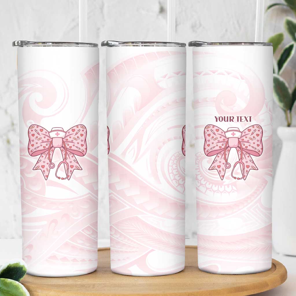 New Zealand Nurses RN Personalised Skinny Tumbler Pink Stethoscope Coquette Bow Maori Motif