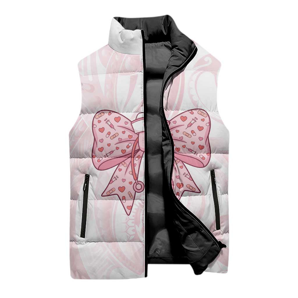 New Zealand Nurses RN Personalised Sleeveless Puffer Jacket Pink Stethoscope Coquette Bow Maori Motif