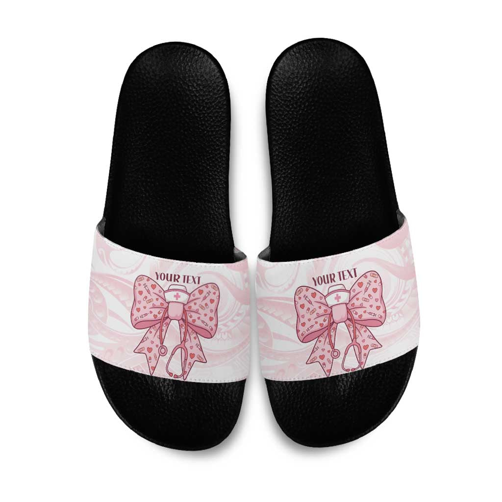 New Zealand Nurses RN Personalised Slide Sandals Pink Stethoscope Coquette Bow Maori Motif