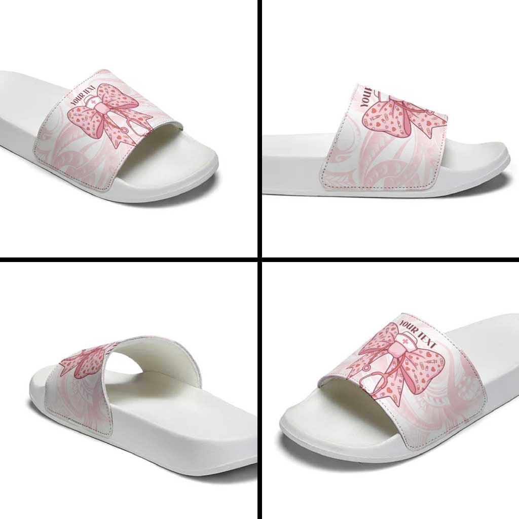 New Zealand Nurses RN Personalised Slide Sandals Pink Stethoscope Coquette Bow Maori Motif