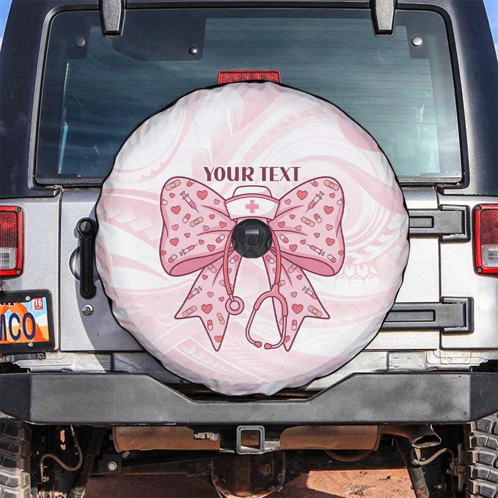 New Zealand Nurses RN Personalised Spare Tire Cover Pink Stethoscope Coquette Bow Maori Motif