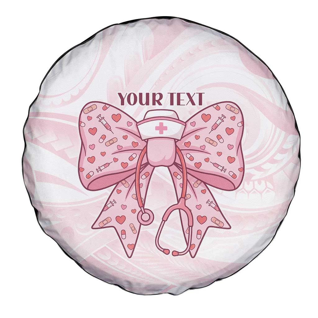 New Zealand Nurses RN Personalised Spare Tire Cover Pink Stethoscope Coquette Bow Maori Motif