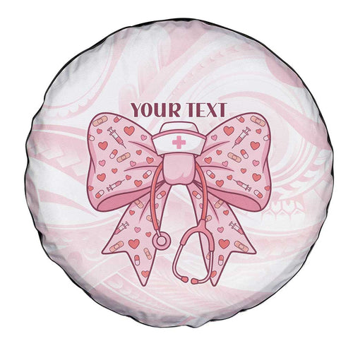 New Zealand Nurses RN Personalised Spare Tire Cover Pink Stethoscope Coquette Bow Maori Motif