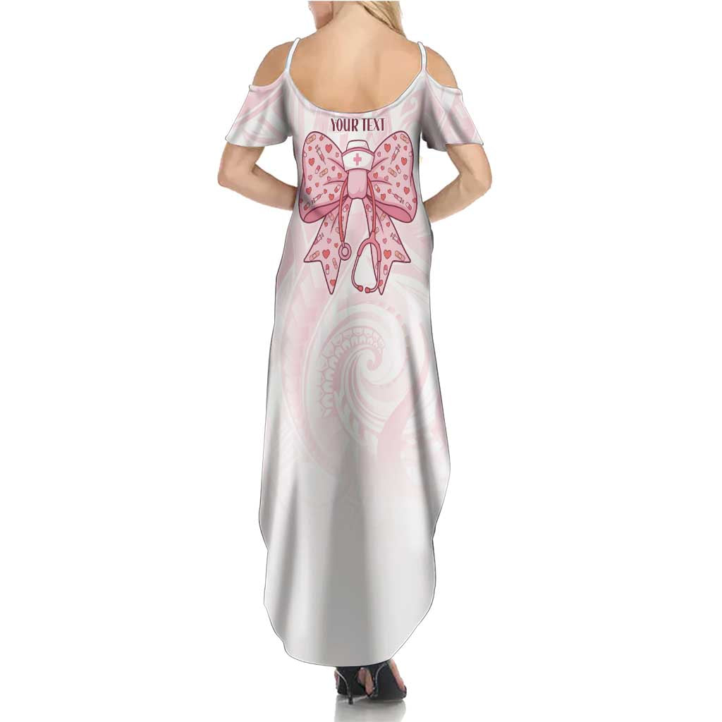 New Zealand Nurses RN Personalised Summer Maxi Dress Pink Stethoscope Coquette Bow Maori Motif