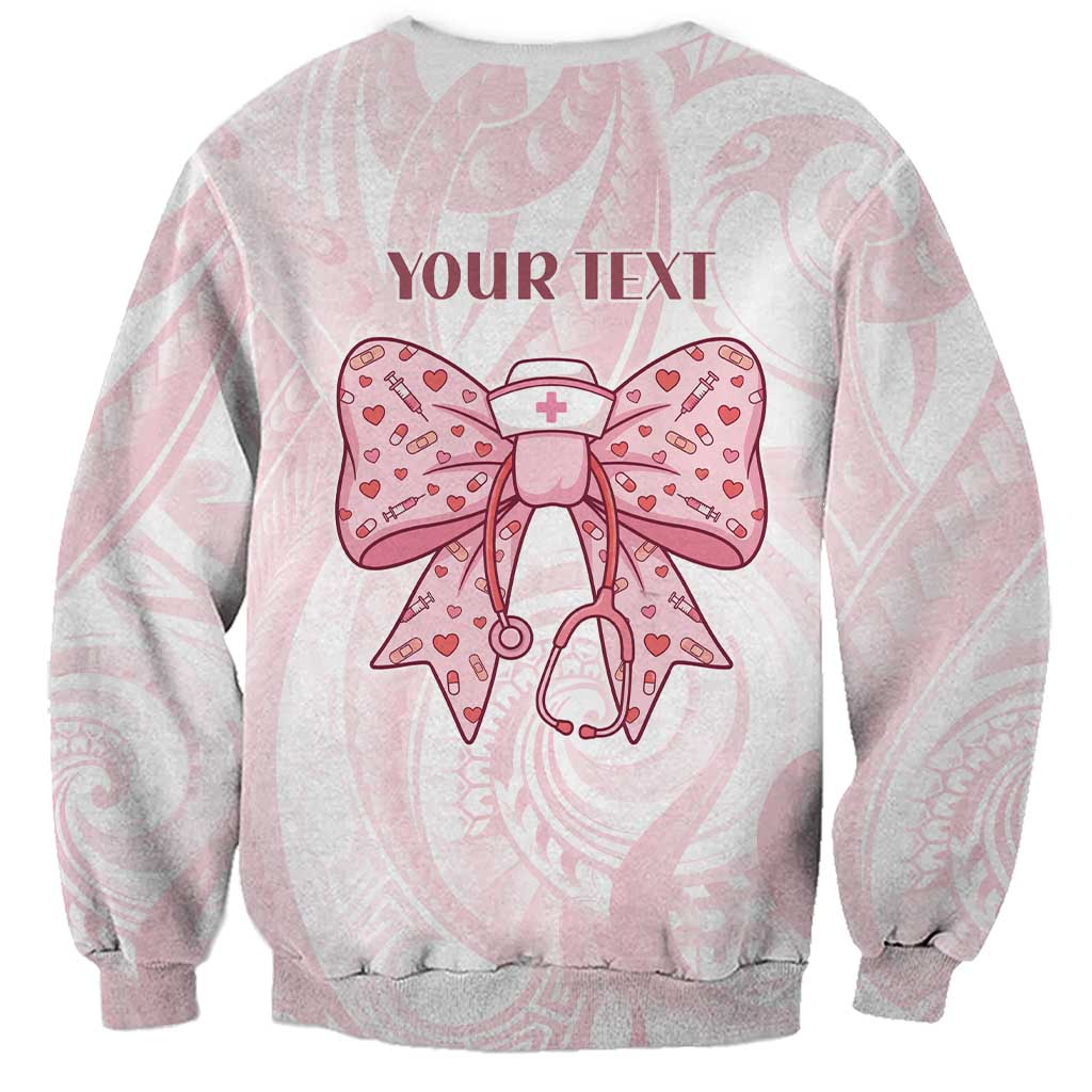 New Zealand Nurses RN Personalised Sweatshirt Pink Stethoscope Coquette Bow Maori Motif