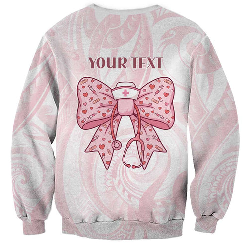 New Zealand Nurses RN Personalised Sweatshirt Pink Stethoscope Coquette Bow Maori Motif