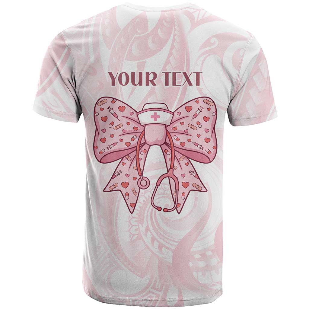 New Zealand Nurses RN Personalised T Shirt Pink Stethoscope Coquette Bow Maori Motif