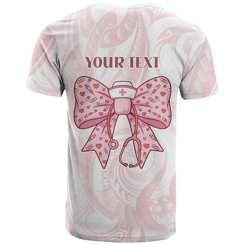 New Zealand Nurses RN Personalised T Shirt Pink Stethoscope Coquette Bow Maori Motif