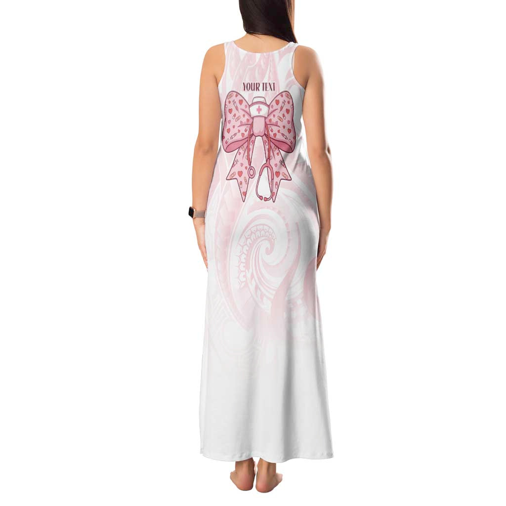 New Zealand Nurses RN Personalised Tank Maxi Dress Pink Stethoscope Coquette Bow Maori Motif