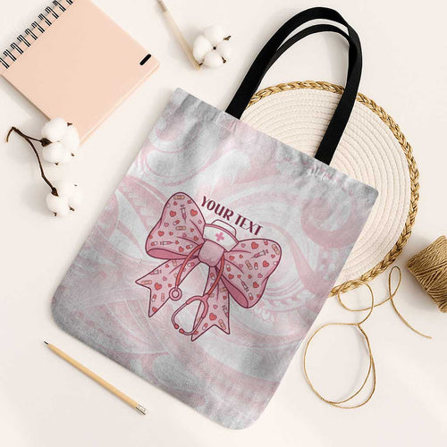 New Zealand Nurses RN Personalised Tote Bag Pink Stethoscope Coquette Bow Maori Motif