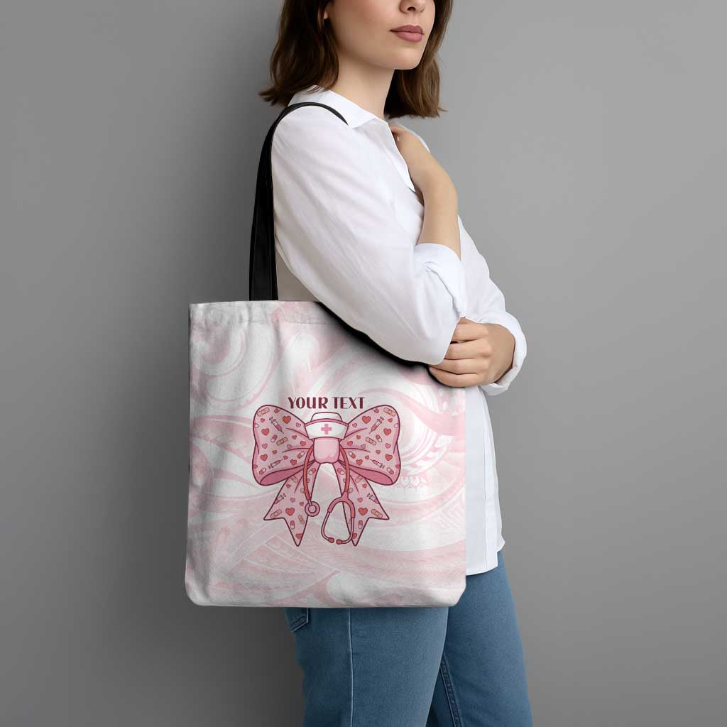 New Zealand Nurses RN Personalised Tote Bag Pink Stethoscope Coquette Bow Maori Motif