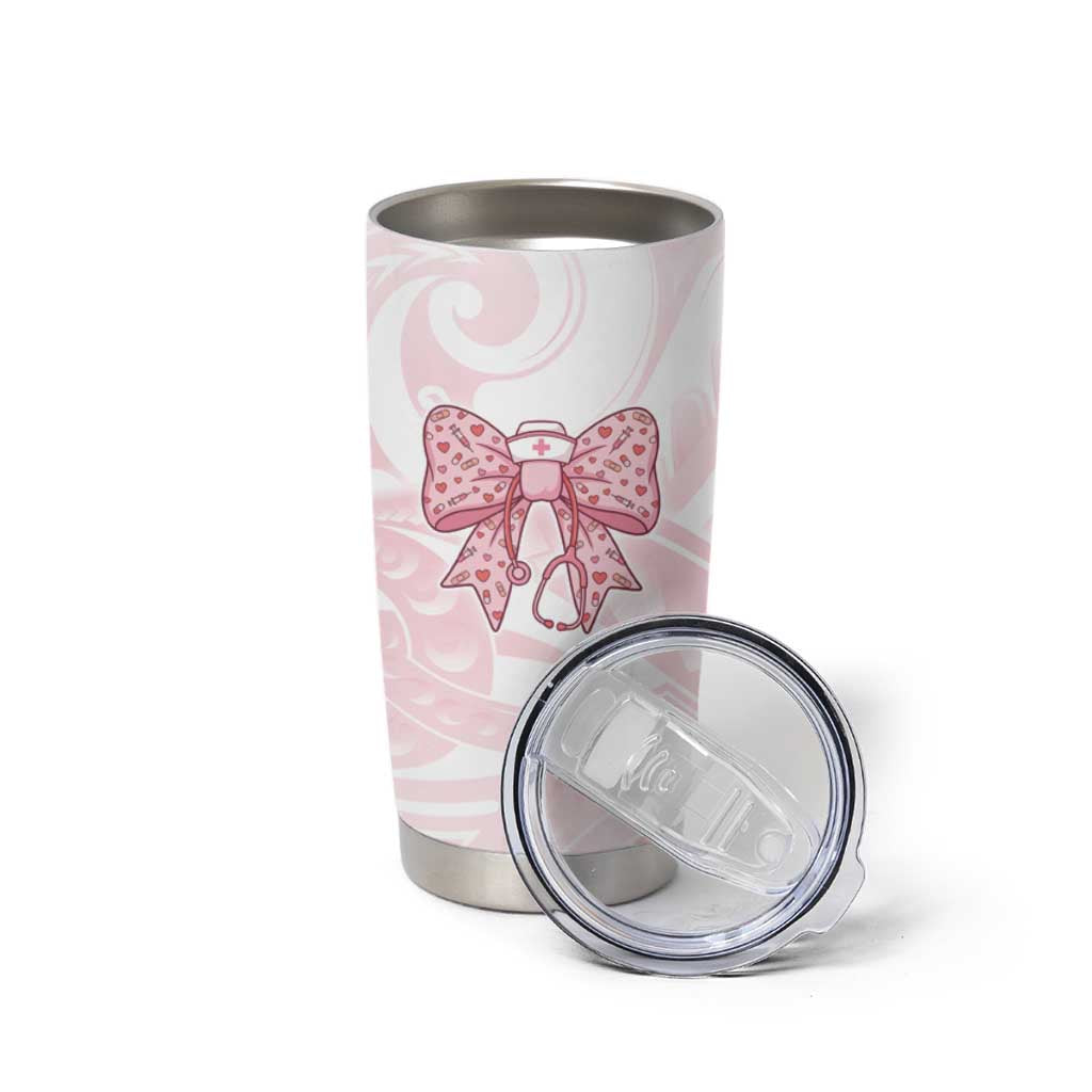 New Zealand Nurses RN Personalised Tumbler Cup Pink Stethoscope Coquette Bow Maori Motif