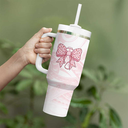 New Zealand Nurses RN Personalised Tumbler With Handle Pink Stethoscope Coquette Bow Maori Motif