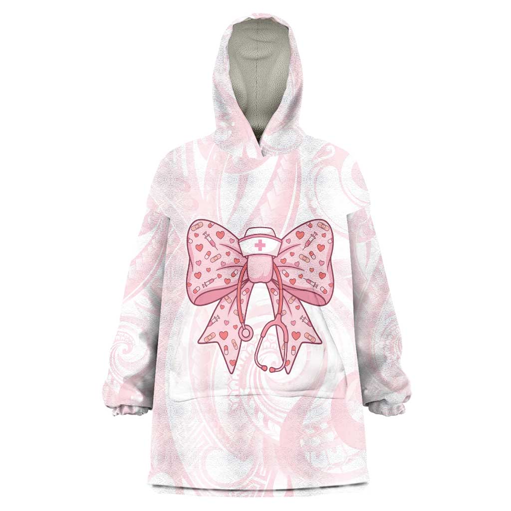 New Zealand Nurses RN Personalised Wearable Blanket Hoodie Pink Stethoscope Coquette Bow Maori Motif