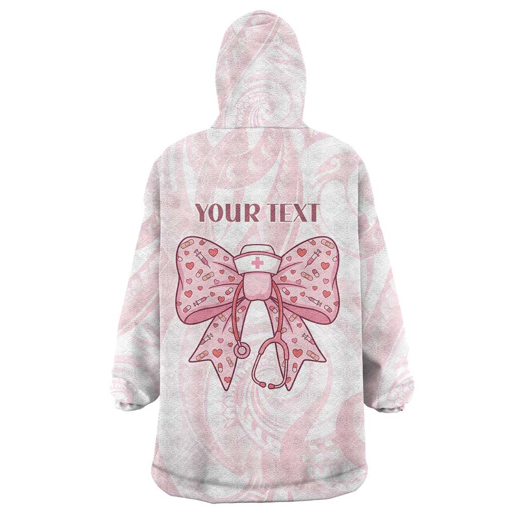 New Zealand Nurses RN Personalised Wearable Blanket Hoodie Pink Stethoscope Coquette Bow Maori Motif