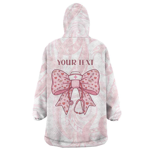 New Zealand Nurses RN Personalised Wearable Blanket Hoodie Pink Stethoscope Coquette Bow Maori Motif