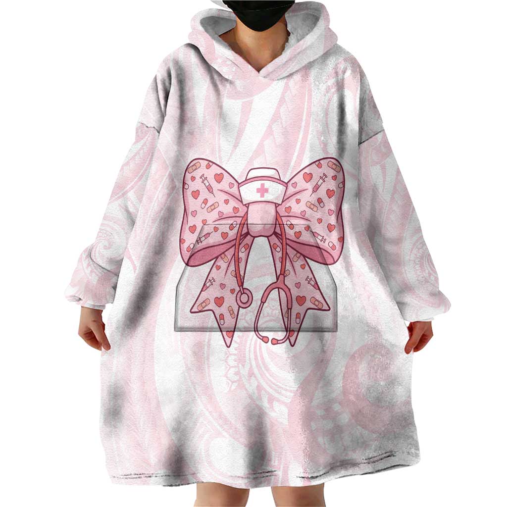 New Zealand Nurses RN Personalised Wearable Blanket Hoodie Pink Stethoscope Coquette Bow Maori Motif
