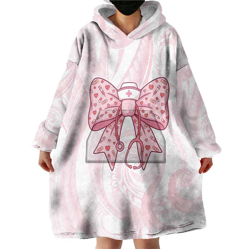 New Zealand Nurses RN Personalised Wearable Blanket Hoodie Pink Stethoscope Coquette Bow Maori Motif