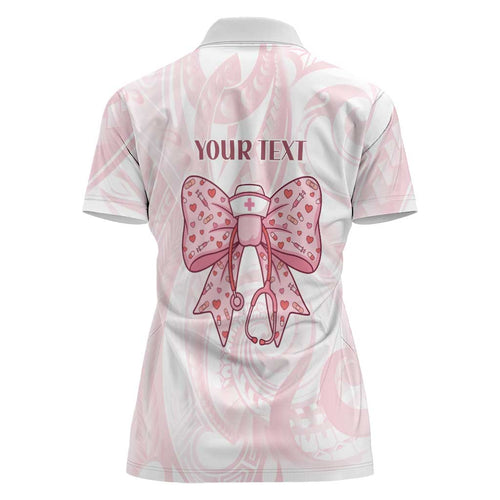 New Zealand Nurses RN Personalised Women Polo Shirt Pink Stethoscope Coquette Bow Maori Motif