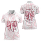 New Zealand Nurses RN Personalised Women Polo Shirt Pink Stethoscope Coquette Bow Maori Motif