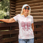 New Zealand Nurses RN Personalised Women Polo Shirt Pink Stethoscope Coquette Bow Maori Motif