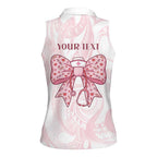 New Zealand Nurses RN Personalised Women Sleeveless Polo Shirt Pink Stethoscope Coquette Bow Maori Motif